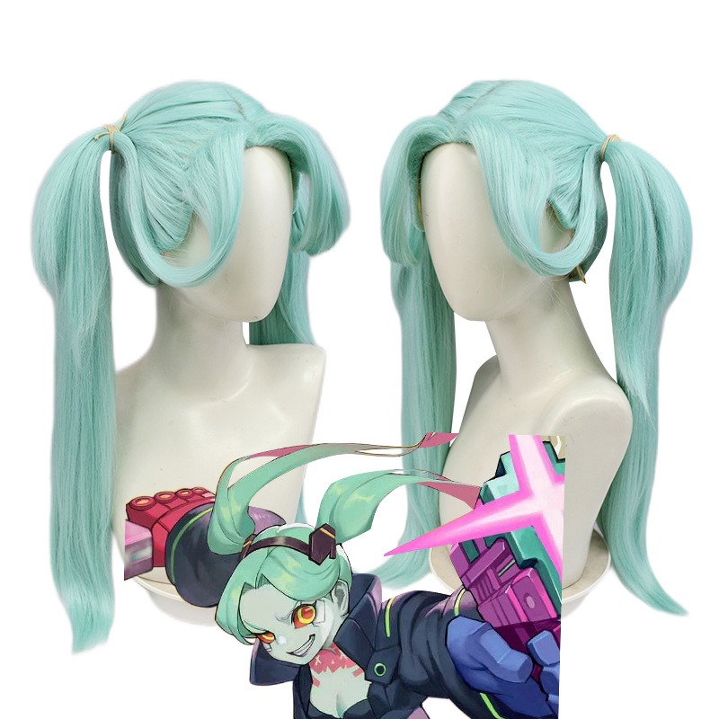 Cyberpunk Edgerunners Rebecca Green Twin Tails COS Wig 80cm