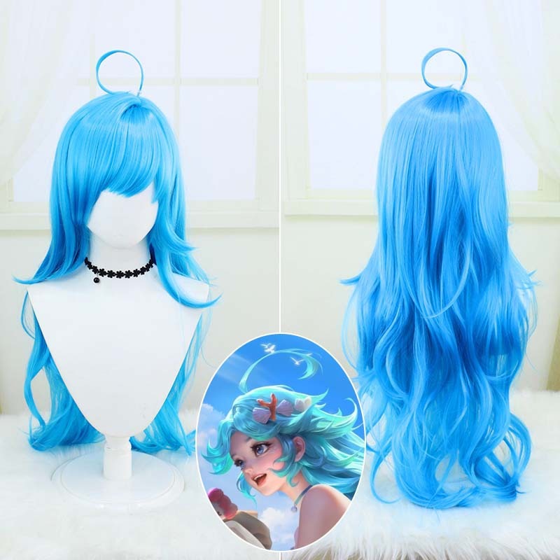 King of Glory Cosplay Wig Mermaid Doria Blue Long Curly Hair