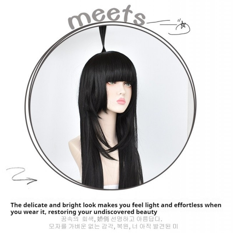 AOTU World Anime Keli Cosplay Wig - Black Long Straight Hair 90cm