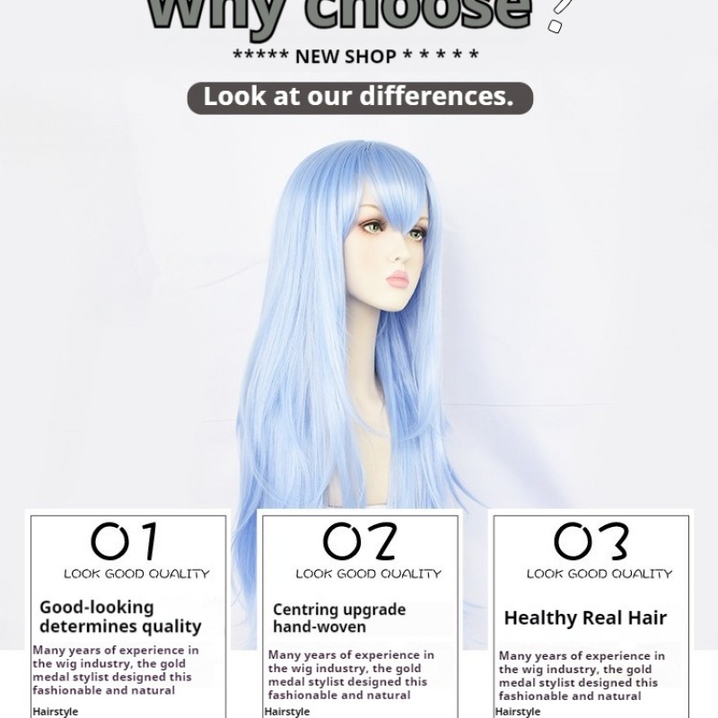 AOTU World Smog Series Anlijie Anime Cosplay Wig - Blue Long Curly Hair 100cm