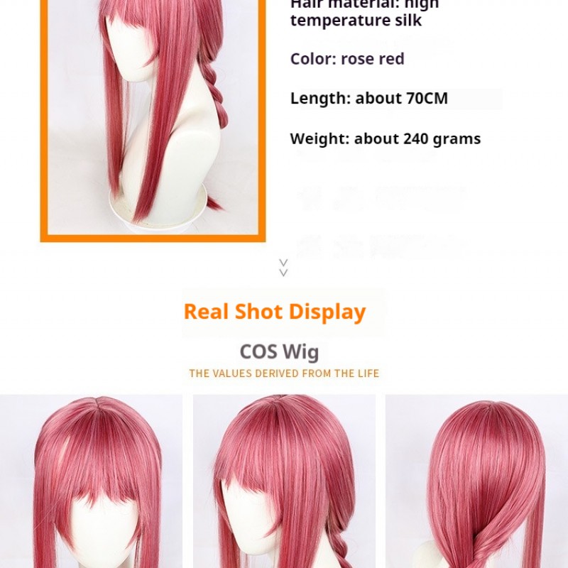 Chainsaw Man Makima Cosplay Wig - Chain Saw Man Demon Hunter Pink Braided Long Hair 70cm