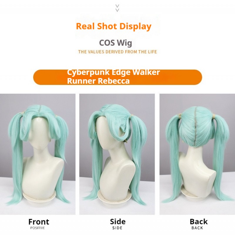 Cyberpunk Edgerunners Rebecca Green Twin Tails COS Wig 80cm