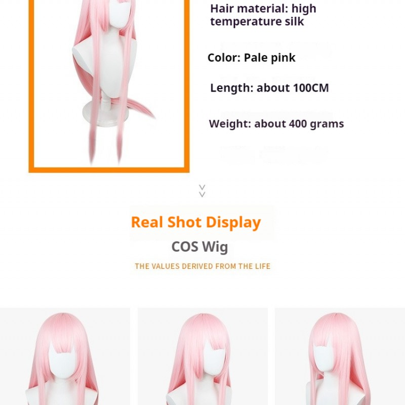 DARLING in the FRANXX Cosplay Wig Strelizia  Zero Two National Team Heroine Pink Long Straight Hair 100cm