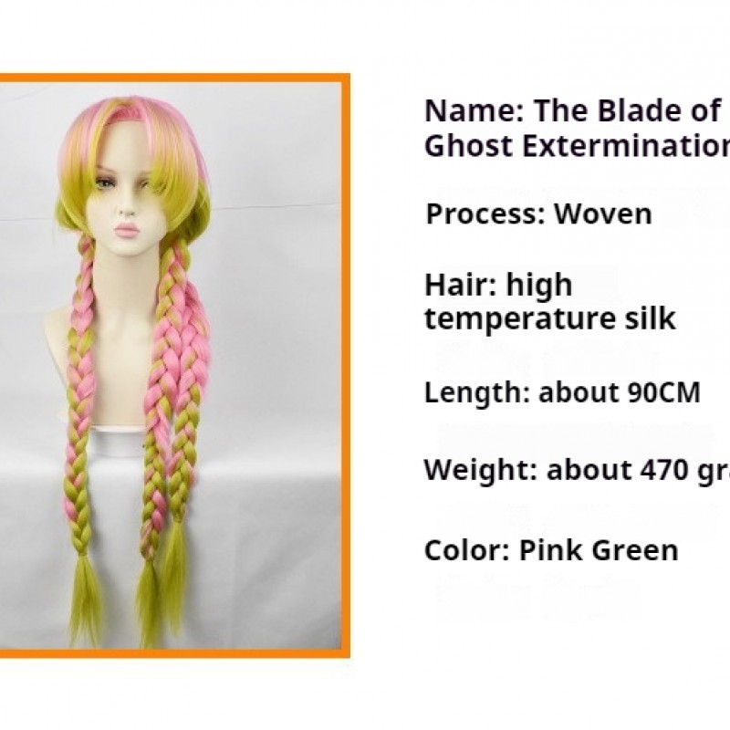 Demon Slayer Mitsuri Kanroji Gradient Color Braided COS Wig 90cm