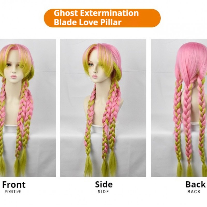 Demon Slayer Mitsuri Kanroji Gradient Color Braided COS Wig 90cm