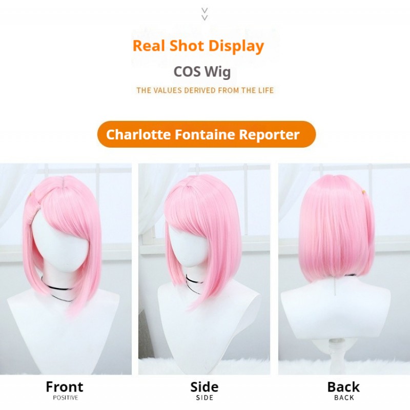 Genshin Impact | Charlotte Fontaine Reporter Cosplay Wig  Pink Short Hair 36cm