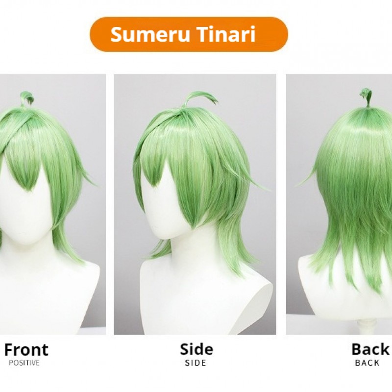 Genshin Impact Sumeru Collei Cosplay Wig  Turquoise Green Flared Bob Cut 55cm