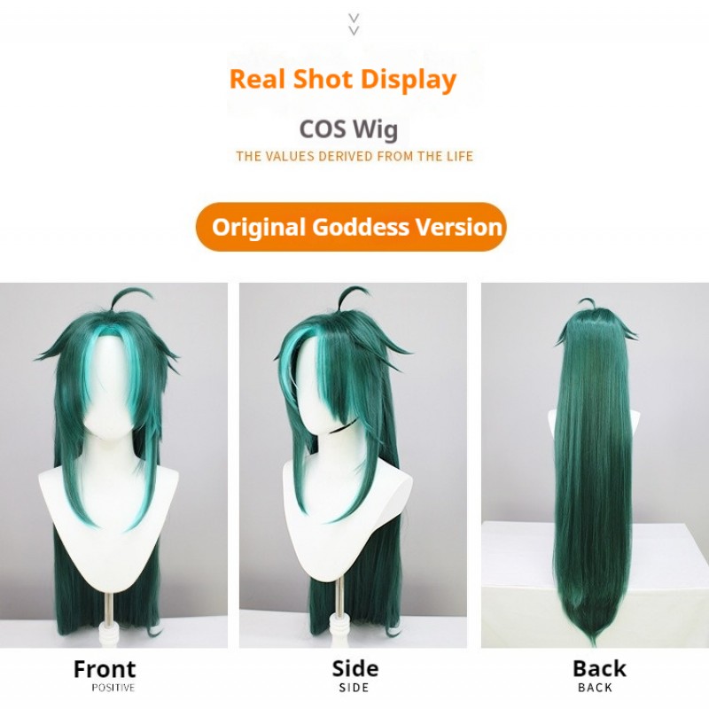 Genshin Impact Genderbent Yae Kojuko Cosplay Wig Green Long Straight Hair Inspired by Mantis Nest Leader 120cm