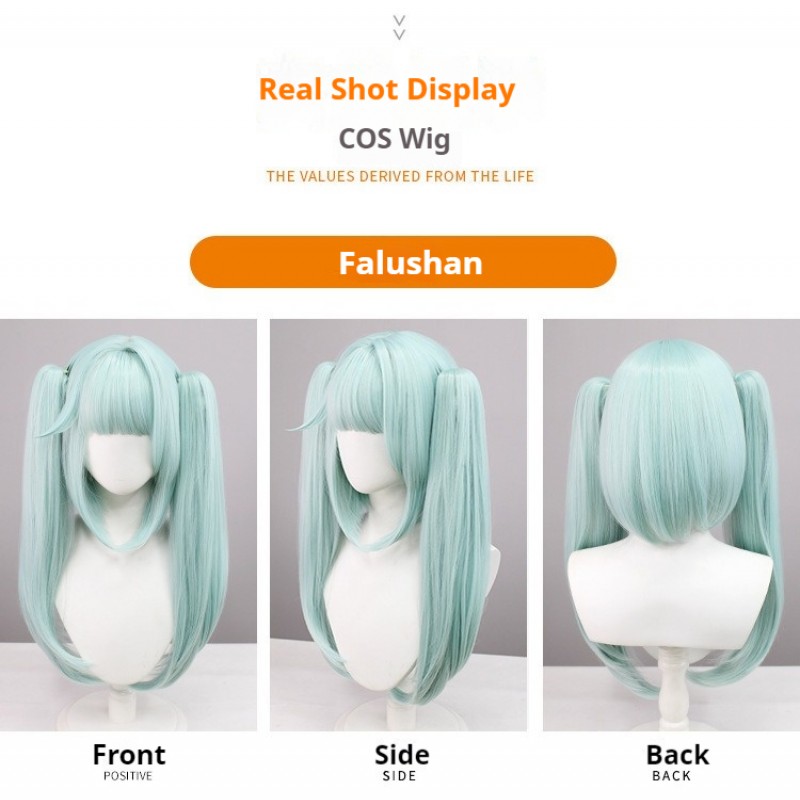 Genshin Impact Fischl Cosplay Wig - Aqua Blue Dual Twintails with Thumb Clips 50cm