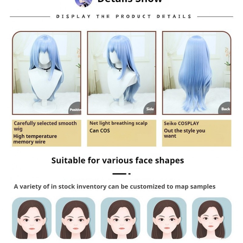 Genshin Impact  | Scaramouche Cosplay Wig - Blue Side-Parted Long Hair 80cm