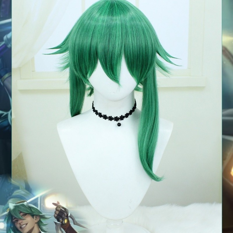 Ezreal Heartsteel Cosplay Wig  Green Mid-Length Hair 50cm