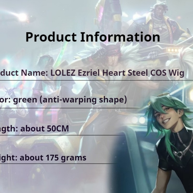 Ezreal Heartsteel Cosplay Wig  Green Mid-Length Hair 50cm