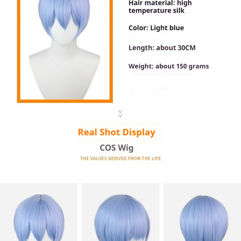 Evangelion Rei Ayanami Light Blue Short Hair with Scalp COS Wig 30cm