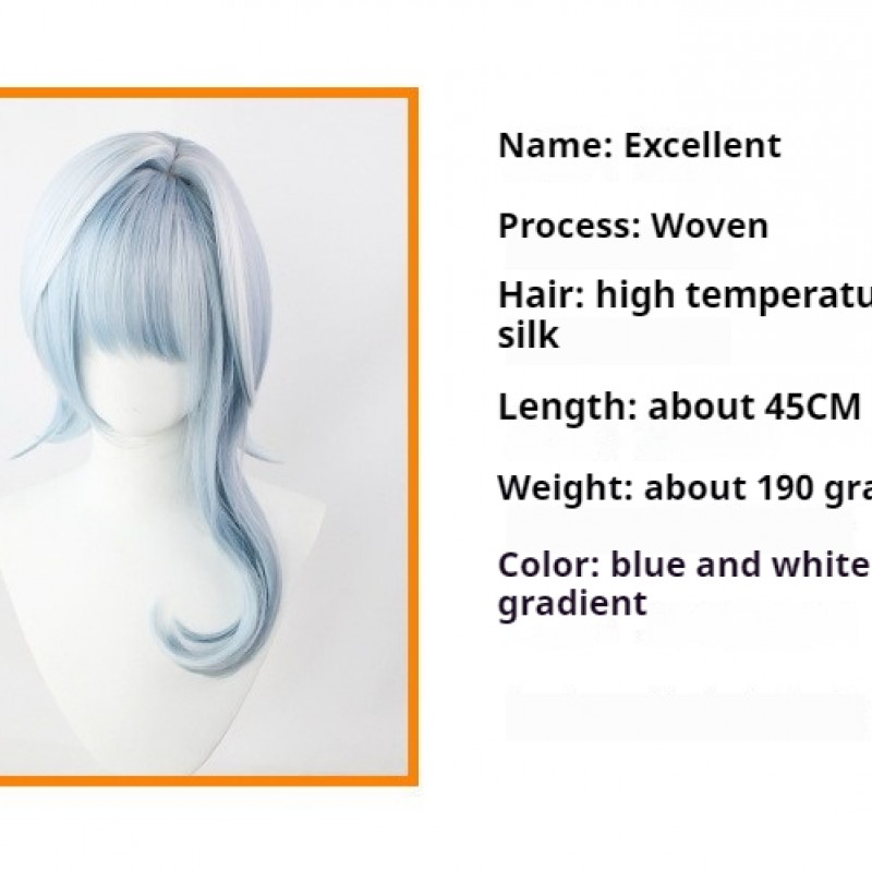 Genshin Impact Eula Cosplay Wig - Blue and White Ombre with Highlights, Flip-up Style, and Irregular Sideburns