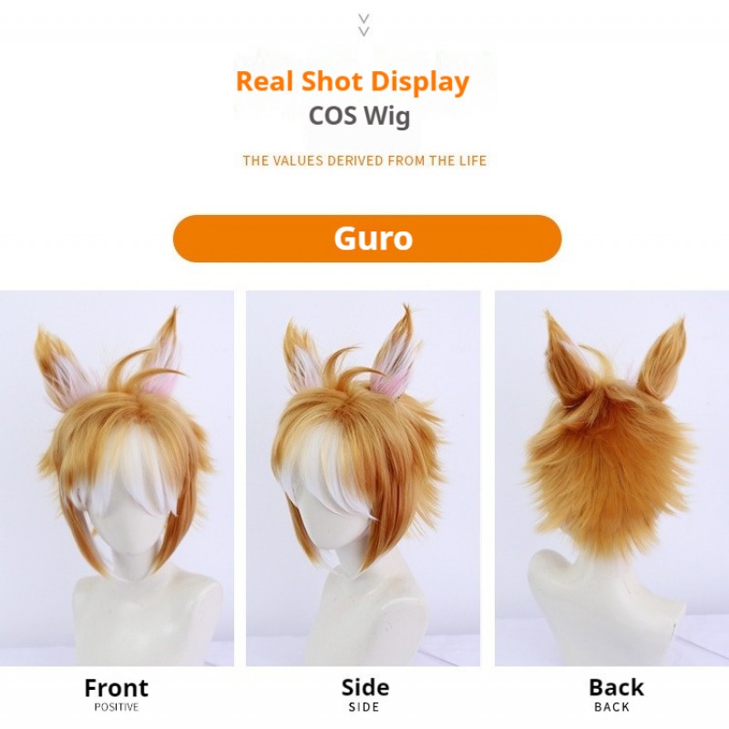 Genshin Impact  | Gorou Cosplay Wig  Rebellious Army Inazuma City Fluffy Top with Ears 30cm