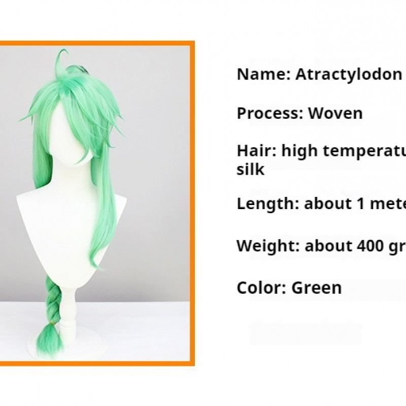 Genshin Impact |Baizhu Green Braided Ponytail with Bangs Long Hair 100cm