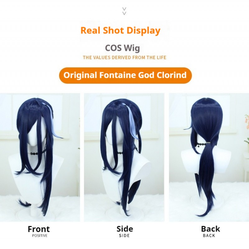 Genshin Impact |Krolinard Cosplay Wig Fontaine Character Realistic Scalp Top Mixed Color Blocking Wig 80cm