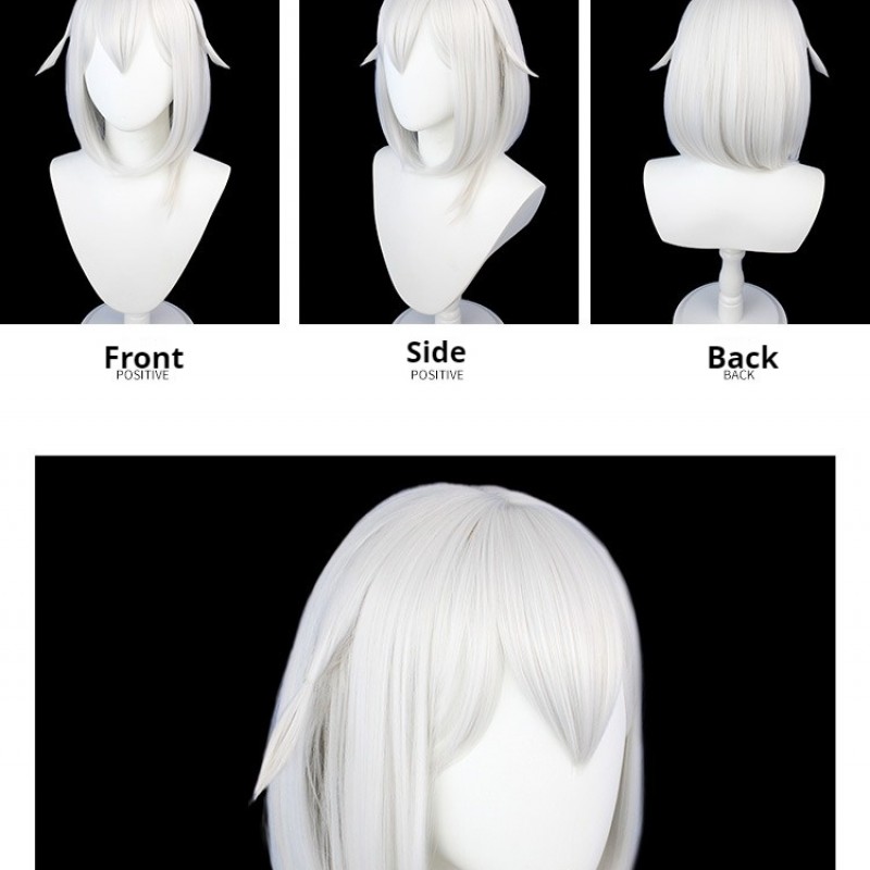 Genshin Impact |Paimon Hostess Cosplay Wig Short Silver Gray Traveler Style 35cm