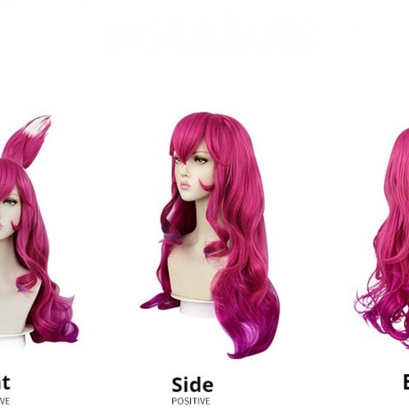 League of Legends: Ahri Deep Pink-Blue Gradient Long Curly Cosplay Wig 75cm