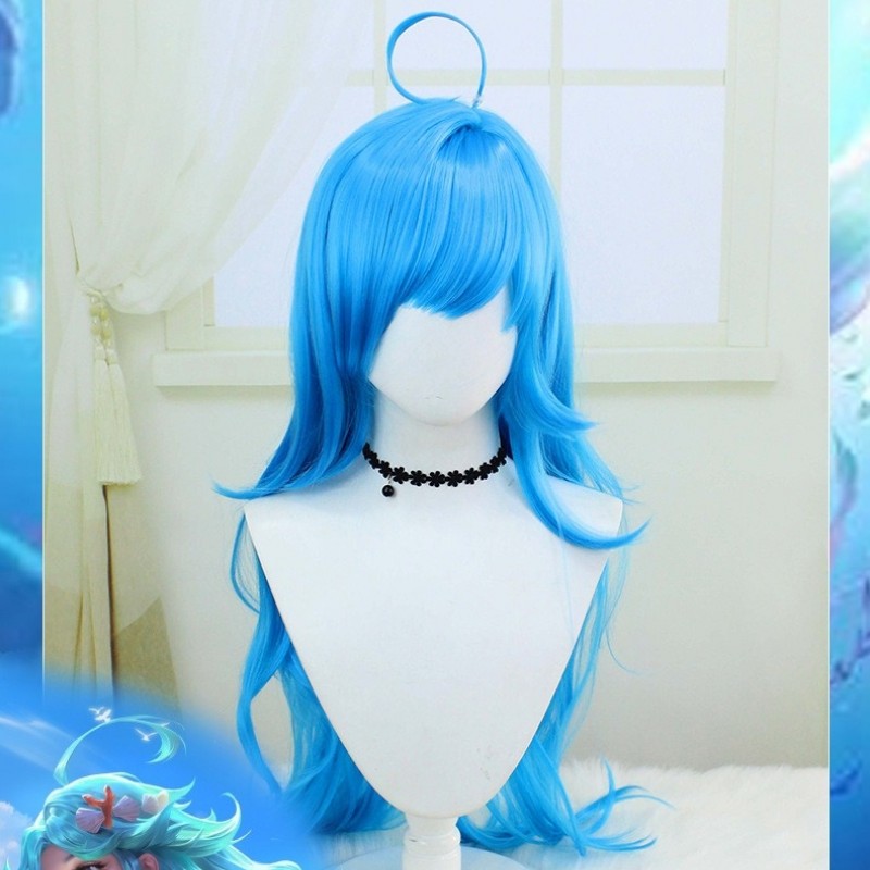 King of Glory Cosplay Wig Mermaid Doria Blue Long Curly Hair