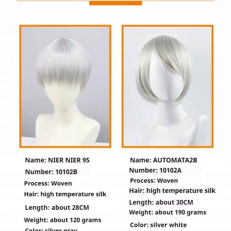 NieR: Automata 9S COS Wig Silver Gray Short Hair