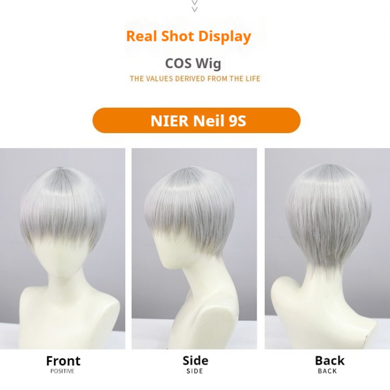 NieR: Automata 9S COS Wig Silver Gray Short Hair