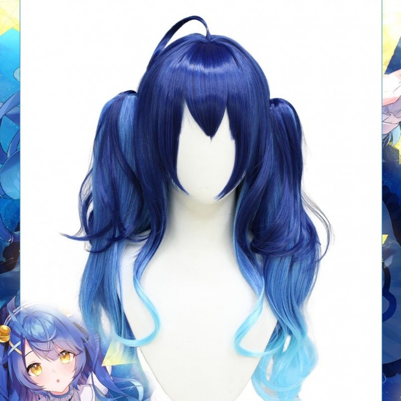 Nijisanji Cosplay Wig - Amia Mimoza VTuber Virtual Broadcaster Blue Long Wavy Hair