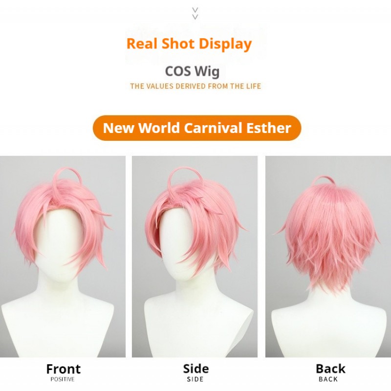 New World Carnival |Est Cosplay Wig Warm Pink Boyish Style Cosplay Wig 30cm