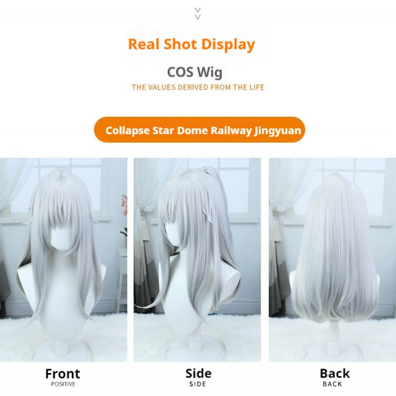 Stellar Railways | Jing Yuan Silver White Medium Length Hair 50cm