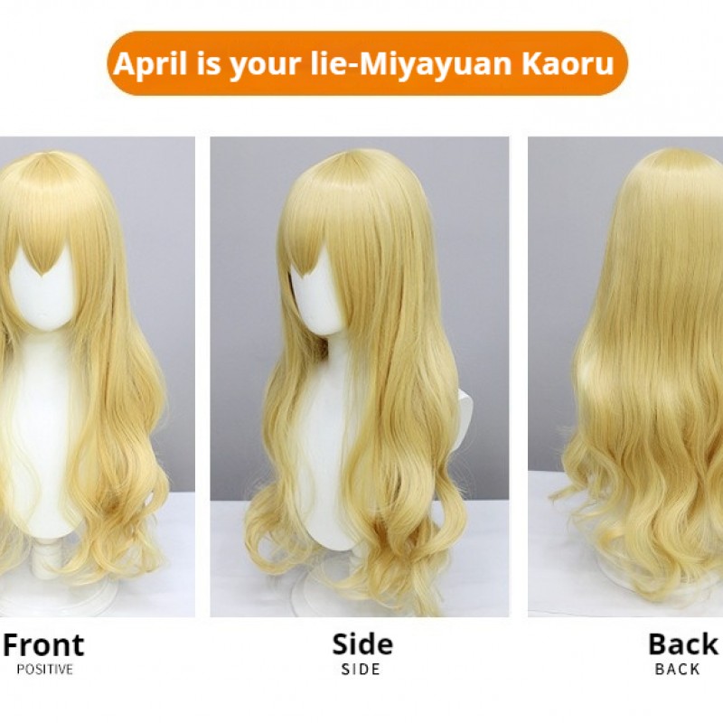 Your Lie in April Kaori Miyazono Cosplay Wigs Yellow Wavy Long Hair 75CM Ethereal Waves