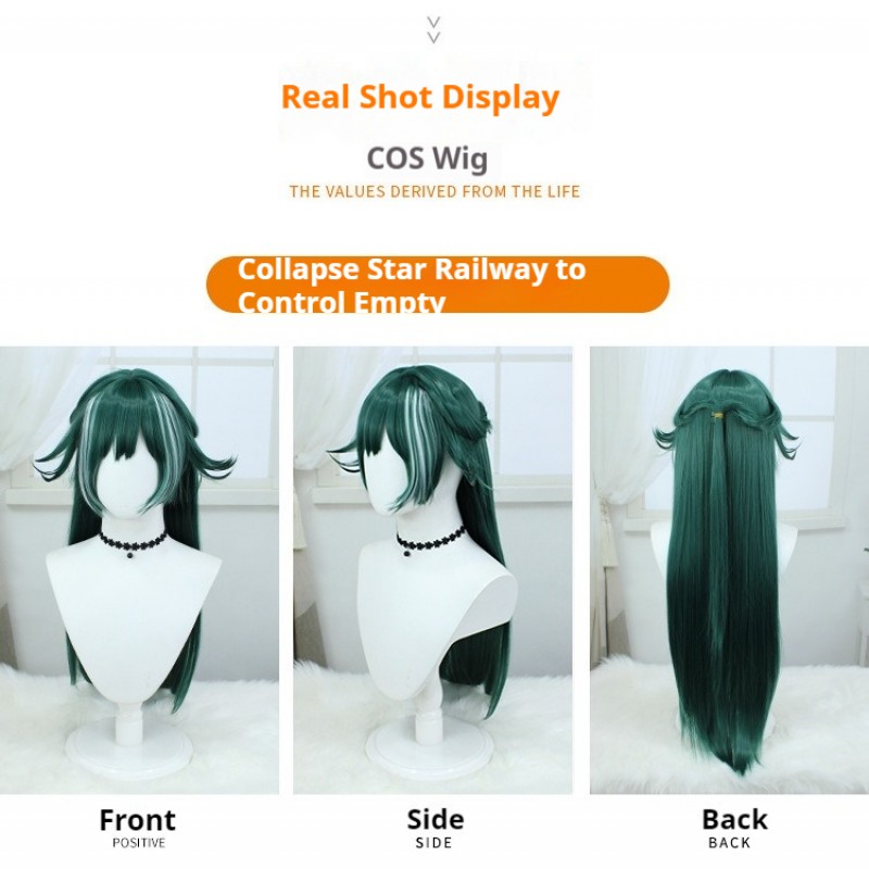 Stellar Railways |Skyward Rider - Silk Light Blush with Green Highlights Straight Long Hair 90cm