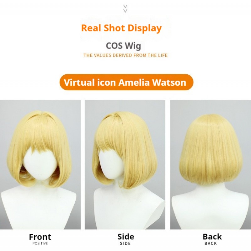 VTuber Virtual Idol Amelia Watson Casual Cosplay Wig - Everyday Yellow Short Bob Haircut