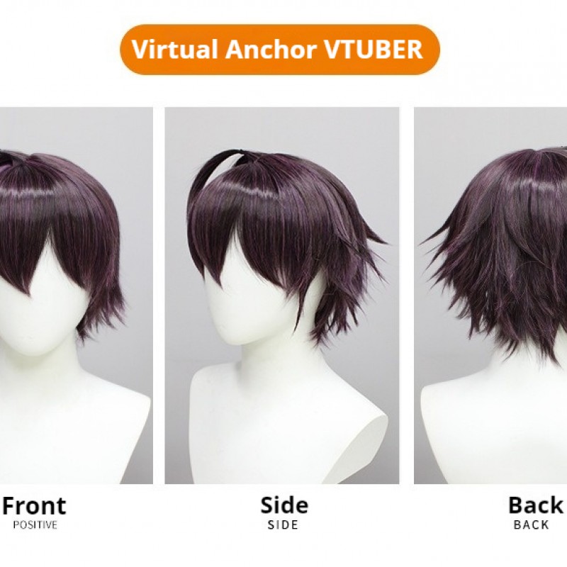 Virtual Streamer Shoto Cosplay Wig - Independent VTuber Dark Purple Short Hair