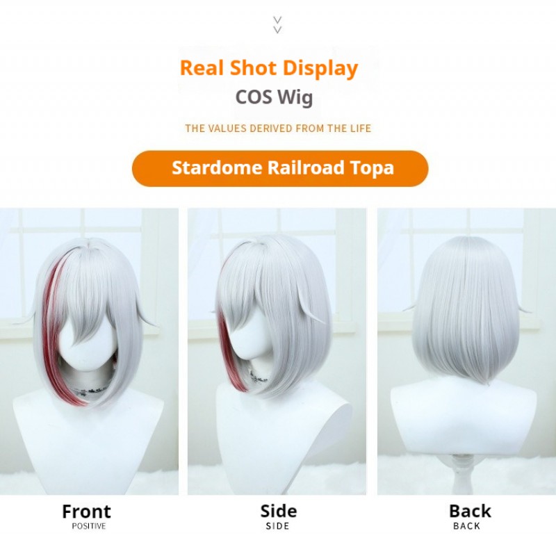 Stellar Railways |Topa Cosplay Wig 35cm Blaze Red w/ Silver Flair