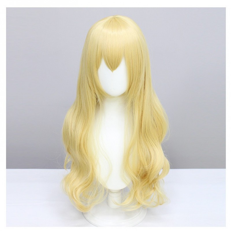 Your Lie in April Kaori Miyazono Cosplay Wigs Yellow Wavy Long Hair 75CM Ethereal Waves