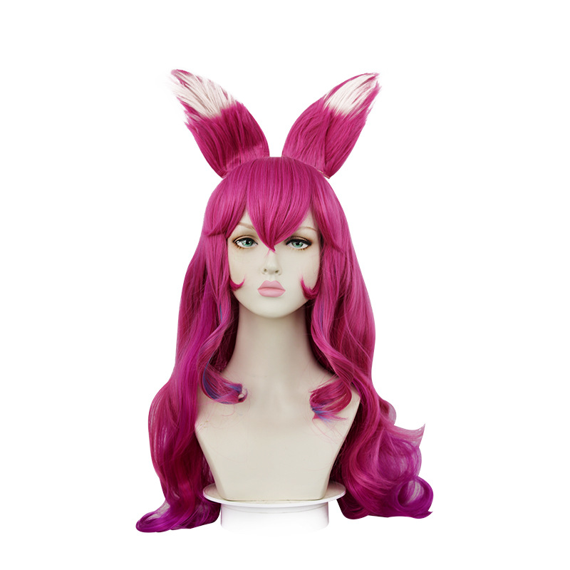 League of Legends: Ahri Deep Pink-Blue Gradient Long Curly Cosplay Wig 75cm