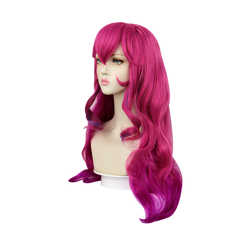 League of Legends: Ahri Deep Pink-Blue Gradient Long Curly Cosplay Wig 75cm