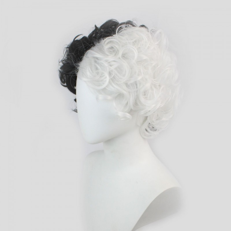 Cruella De Vil COS Wig Black White Short Curly Hair 30cm