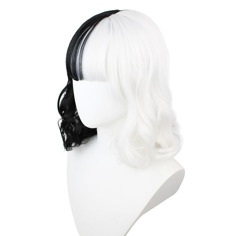 Cruella de Vil Cosplay Wig - Yin Yang Hair with Bangs for Halloween 38cm