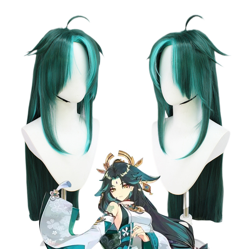 Genshin Impact Genderbent Yae Kojuko Cosplay Wig Green Long Straight Hair Inspired by Mantis Nest Leader 120cm