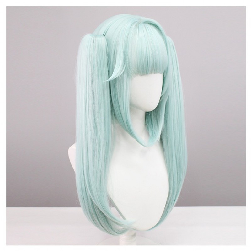 Genshin Impact Fischl Cosplay Wig - Aqua Blue Dual Twintails with Thumb Clips 50cm