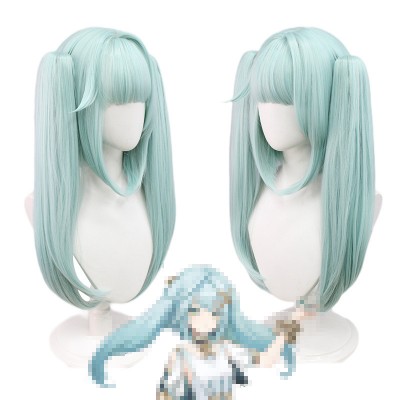 Genshin Impact Fischl Cosplay Wig - Aqua Blue Dual Twintails with Thumb Clips 50cm