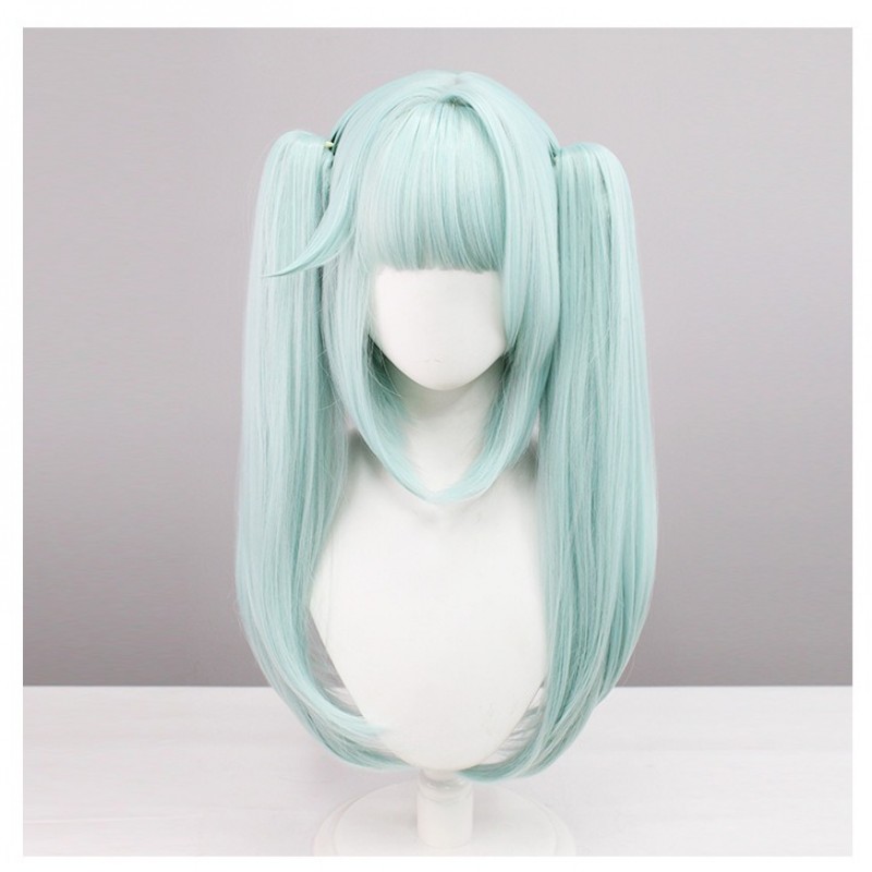 Genshin Impact Fischl Cosplay Wig - Aqua Blue Dual Twintails with Thumb Clips 50cm