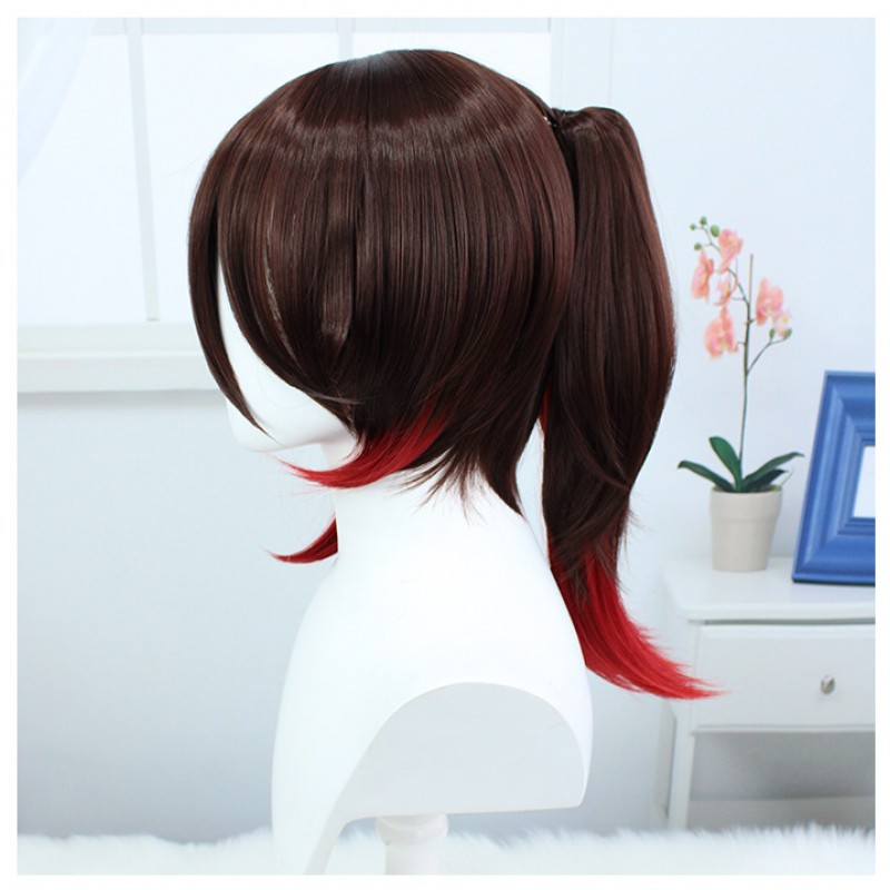  Stellar Railways Ting Yun Cosplay Wig - Brown with Red Highlights Short Hair 40cm