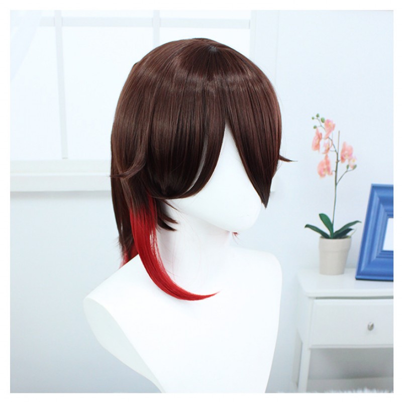  Stellar Railways Ting Yun Cosplay Wig - Brown with Red Highlights Short Hair 40cm