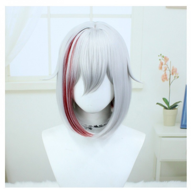 Stellar Railways |Topa Cosplay Wig 35cm Blaze Red w/ Silver Flair