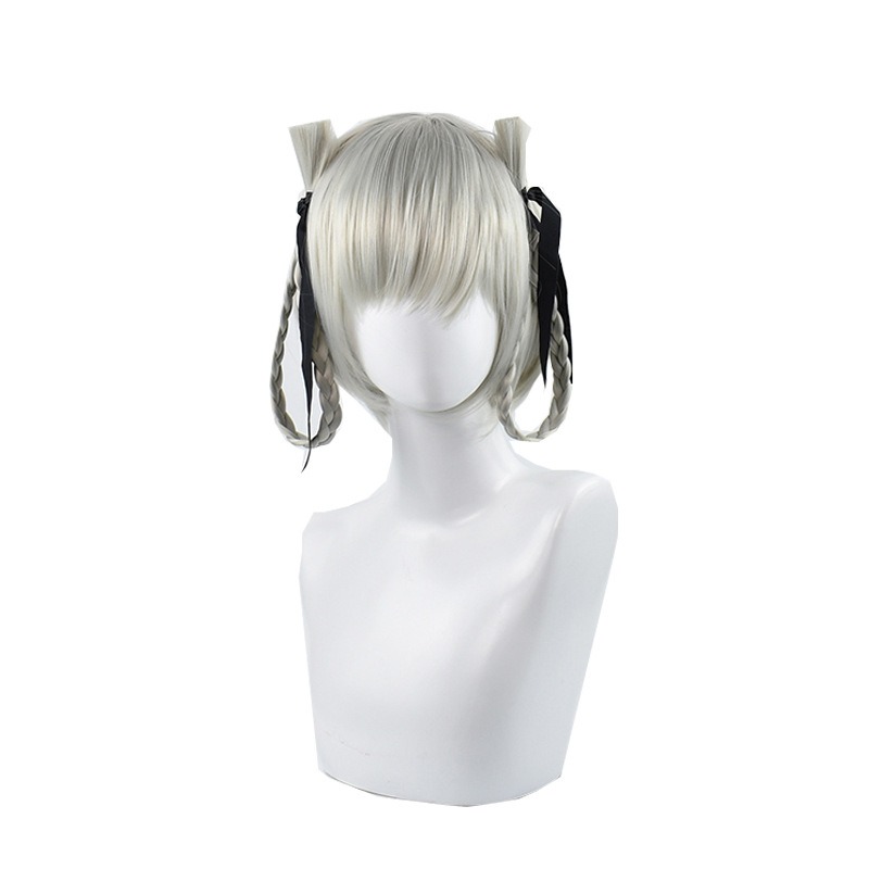 Kakegurui Cosplay Wig  Momobami Kirari Gray Short Hair Braided Ponytail