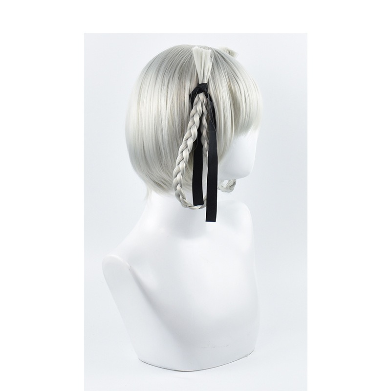 Kakegurui Cosplay Wig  Momobami Kirari Gray Short Hair Braided Ponytail