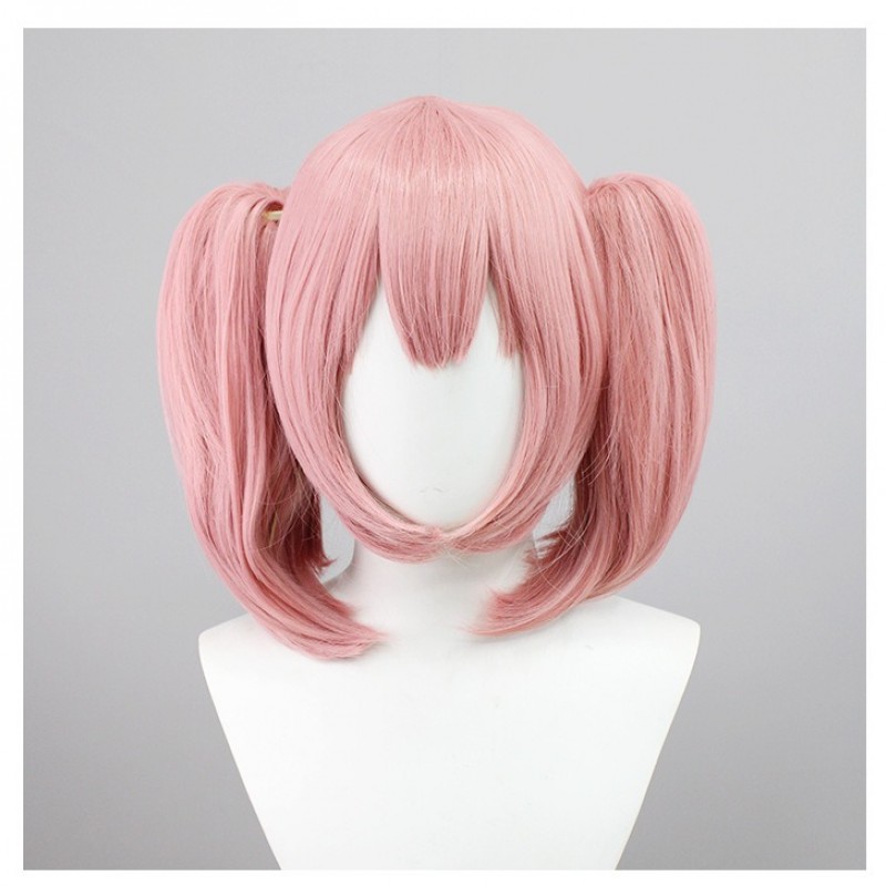 Puella Magi Madoka Magica Cosplay Wig - Homura Akemi Block Amulet Pink Short Twin Tail 33cm