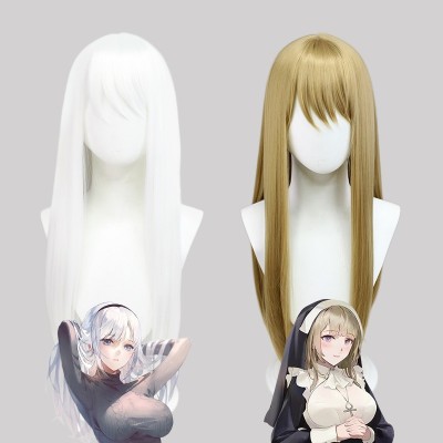 Chowbie  | Nun Cosplay Wig White and Brown Long Straight Hair 75cm